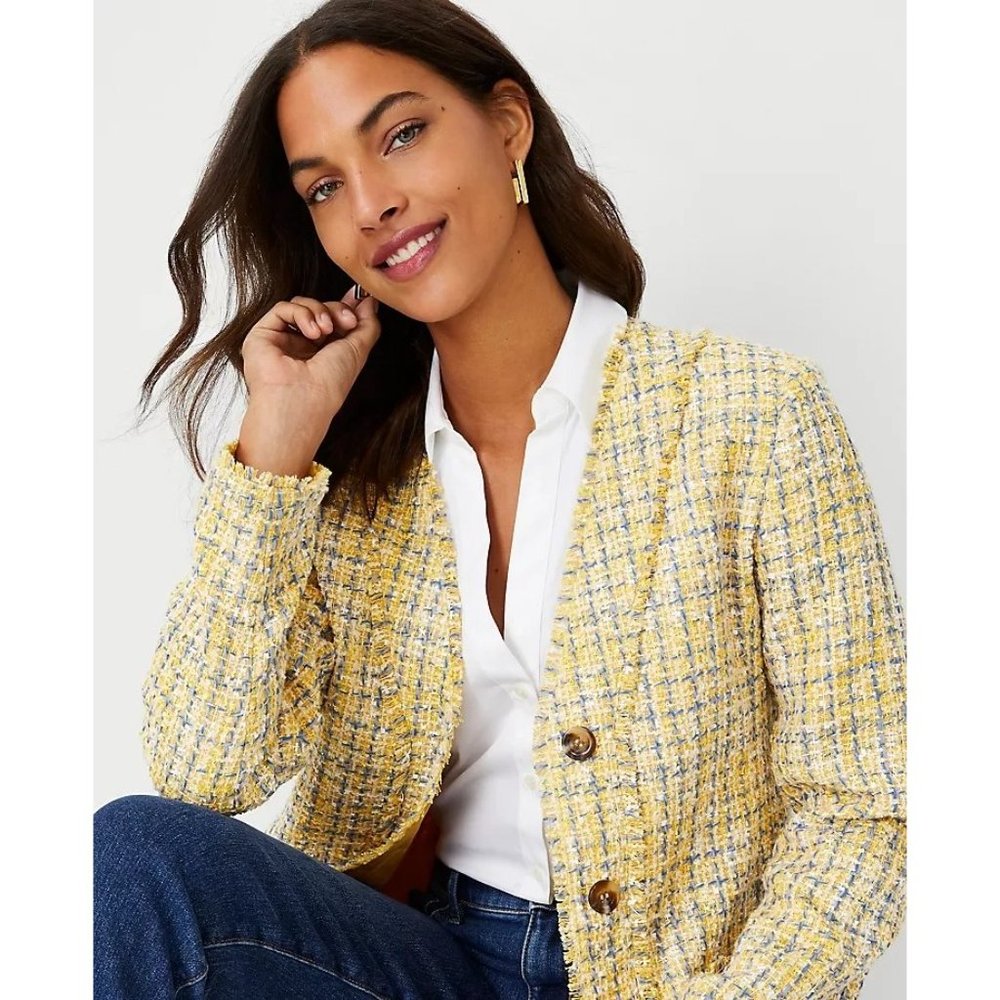 Ann Taylor Fringe Tweed Cardigan Jacket size 8